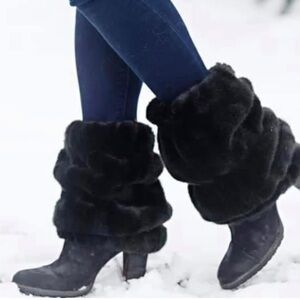 Elegant Black Faux Fur Women's Leg Warmers Fabulous Furs